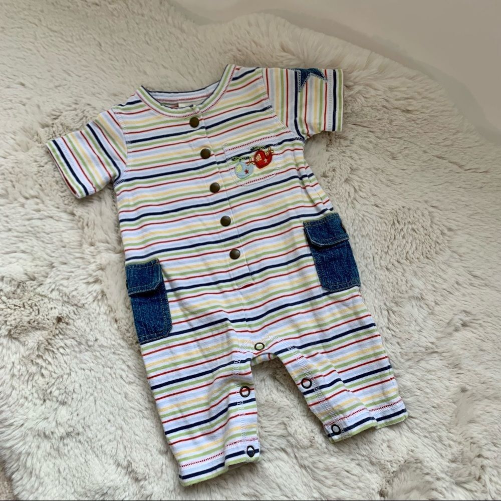 Nordstrom Baby Striped Helicopter Romper with Denim Details Size NB